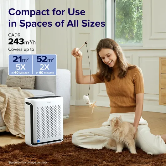Smart HEPA Air Purifier for Bedroom Home, Washable Pre-Filter, 104m² Ivory White