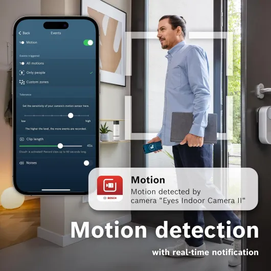 Eyes indoor camera II, WLAN surveillance camera with smart person detection, audible alarm siren and privacy mode, compatible with Amazon Alexa Indoor Camera II White