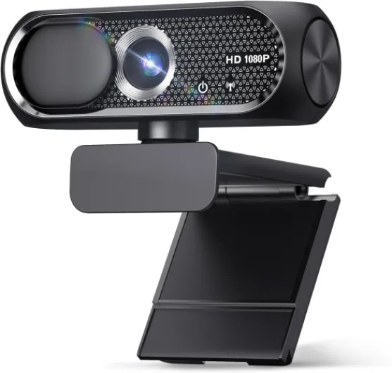 1080P HD Webcam with Microphone, Noise Cancellation, Privacy Cover, Wide-Angle Lens, Auto Light Correction, Plug & Play USB Webcam for Laptop, Desktop, PC, Mac, Zoom, Skype, Streaming (Black)