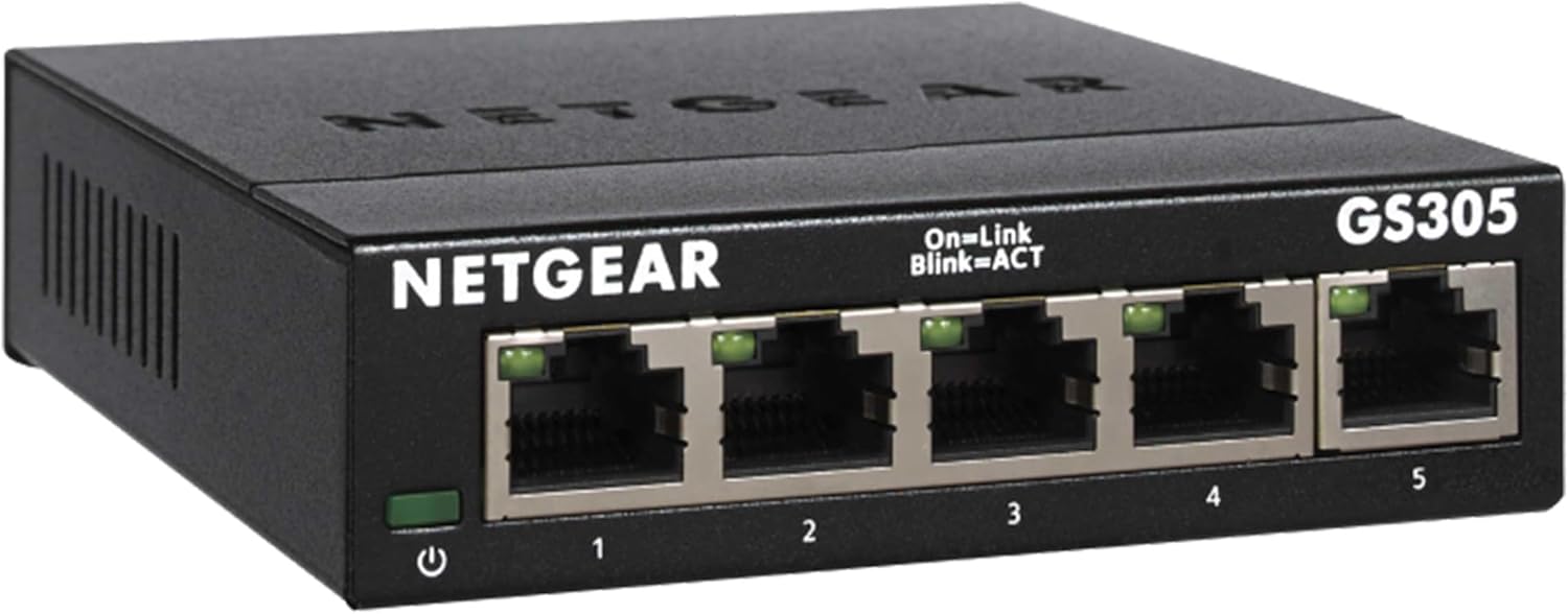 5-Port Gigabit Ethernet Unmanaged Essentials Switch (GS305) - Home Network Hub, Office Ethernet Splitter, Plug-and-Play, Silent Operation, Desktop or Wall Mount 5 Port