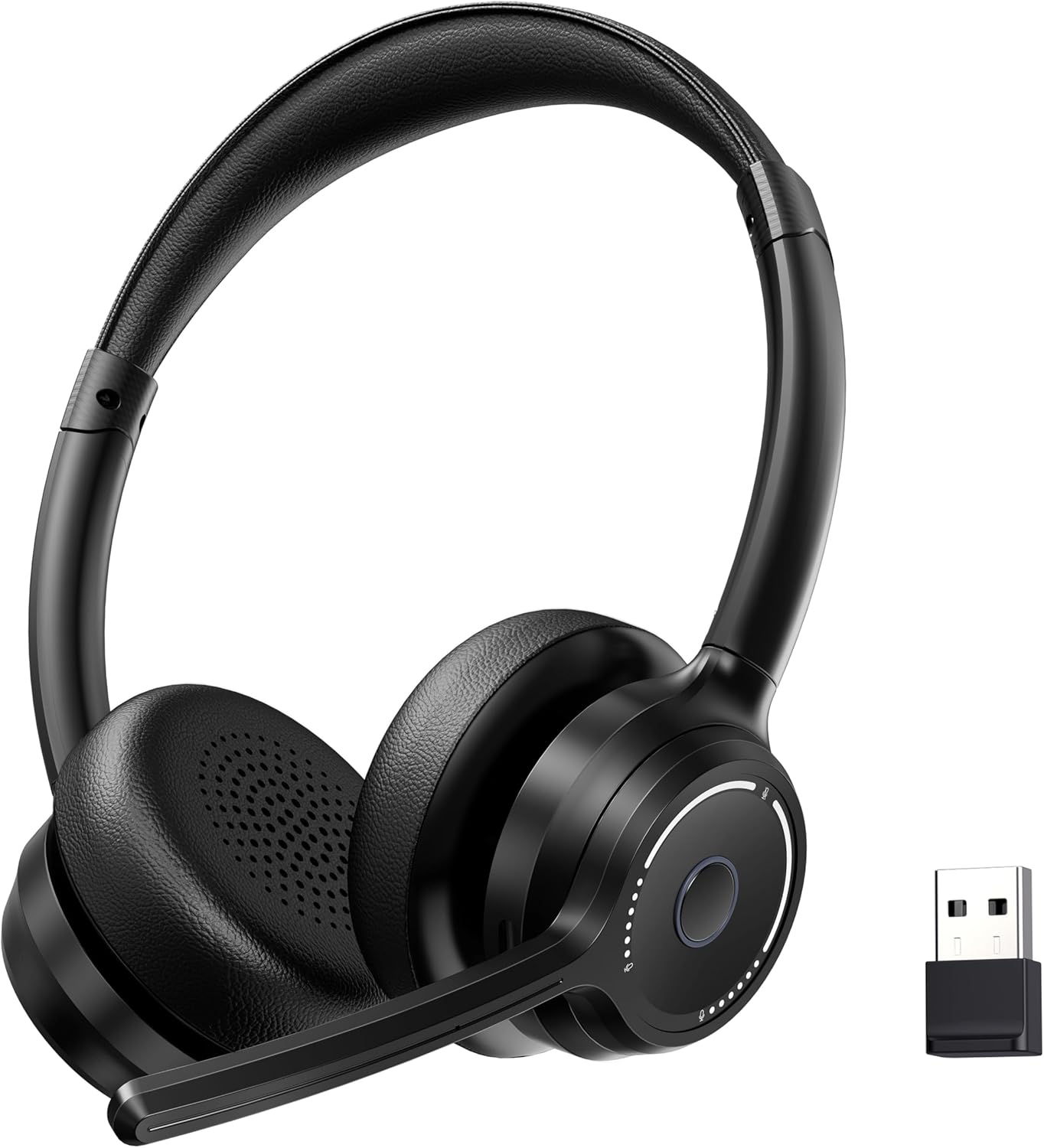 (2025 Upgraded) Wireless Headset with Mic for Work, Bluetooth Headset with Noise Canceling Microphone, Wireless Headphones with Mic and USB Dongle and Mute, Fit for Computer/PC/Teams Black