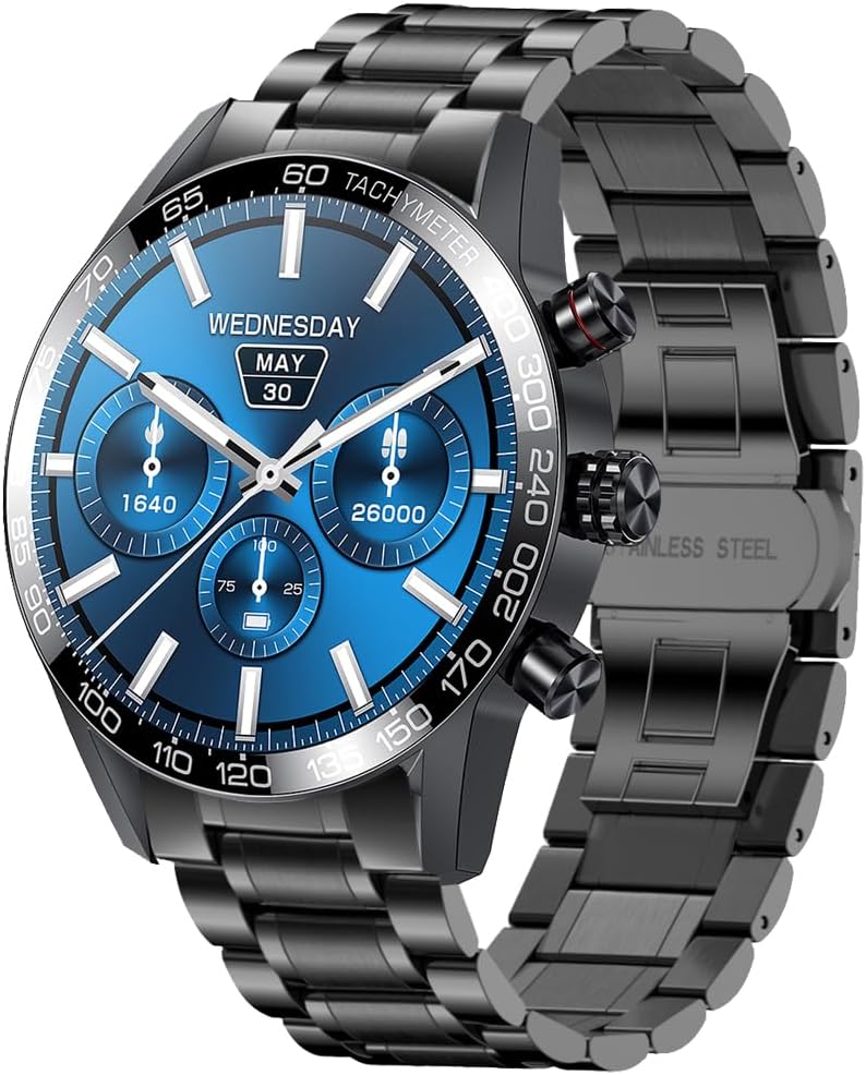 FILIEKEU Men Smart Watch for Android iOS, Bluetooth Calls Voice Chat with Heart Rate/Sleep Monitor Fitness Tracker, IP67 Waterproof Stainless Steel Activity Tracker for Men