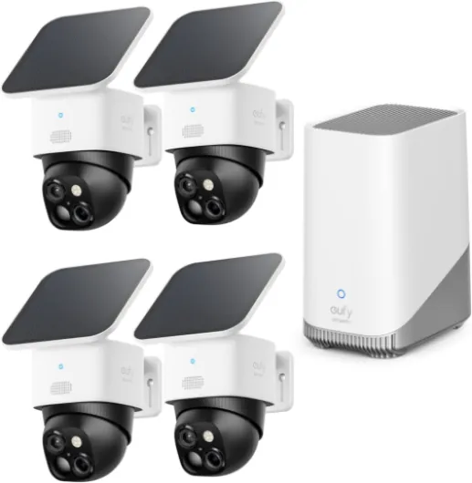 SoloCam S340 4-Cam Kit (HomeBase S380), Solar Security Camera, Wireless Outdoor Camera, 360° Pan and Tilt Surveillance, No Blind Spots, 2.4 GHz Wi-Fi, No Monthly Fee