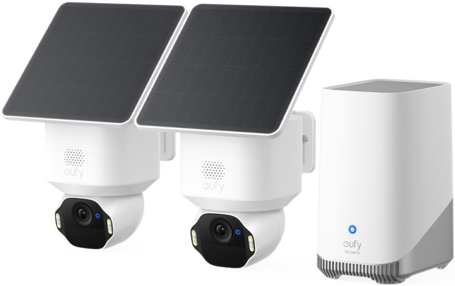 SoloCam E42 2-Cam Kit (HomeBase S380), 4K Security Camera Wireless Outdoor, Solar Powered, AI Motion Tracking, Strobe Light, Pan & Tilt, Facial Recognition, Local Storage Up to 16 TB
