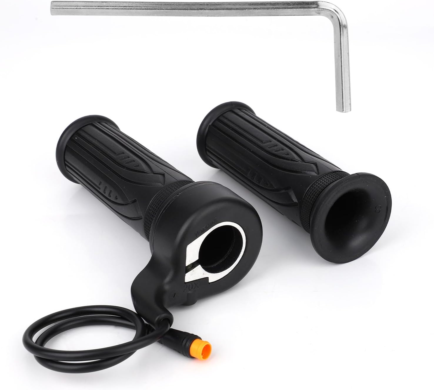 2pcs 20X Full Twist Throttle Grip for Ebike, 24V-72V Right Hand Twist Throttle with 3 Pin Waterproof Joint Electric Bike Mountain Bike Scooter Grip with Wrench