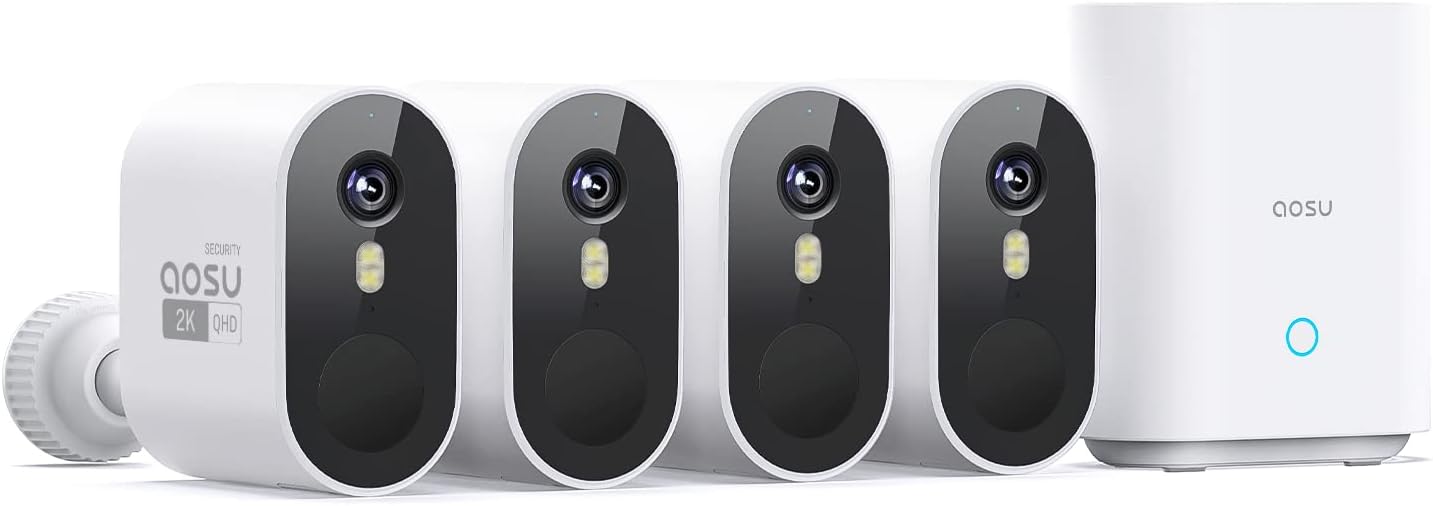Security Cameras Outdoor Wireless, 4-Cam-Kit, 166° Ultra-Wide-Angle, Battery Powered, No Subscription, Home Security Cameras System with 2K Color Night Vision, Spotlight, Easy Setup, Motion Alert