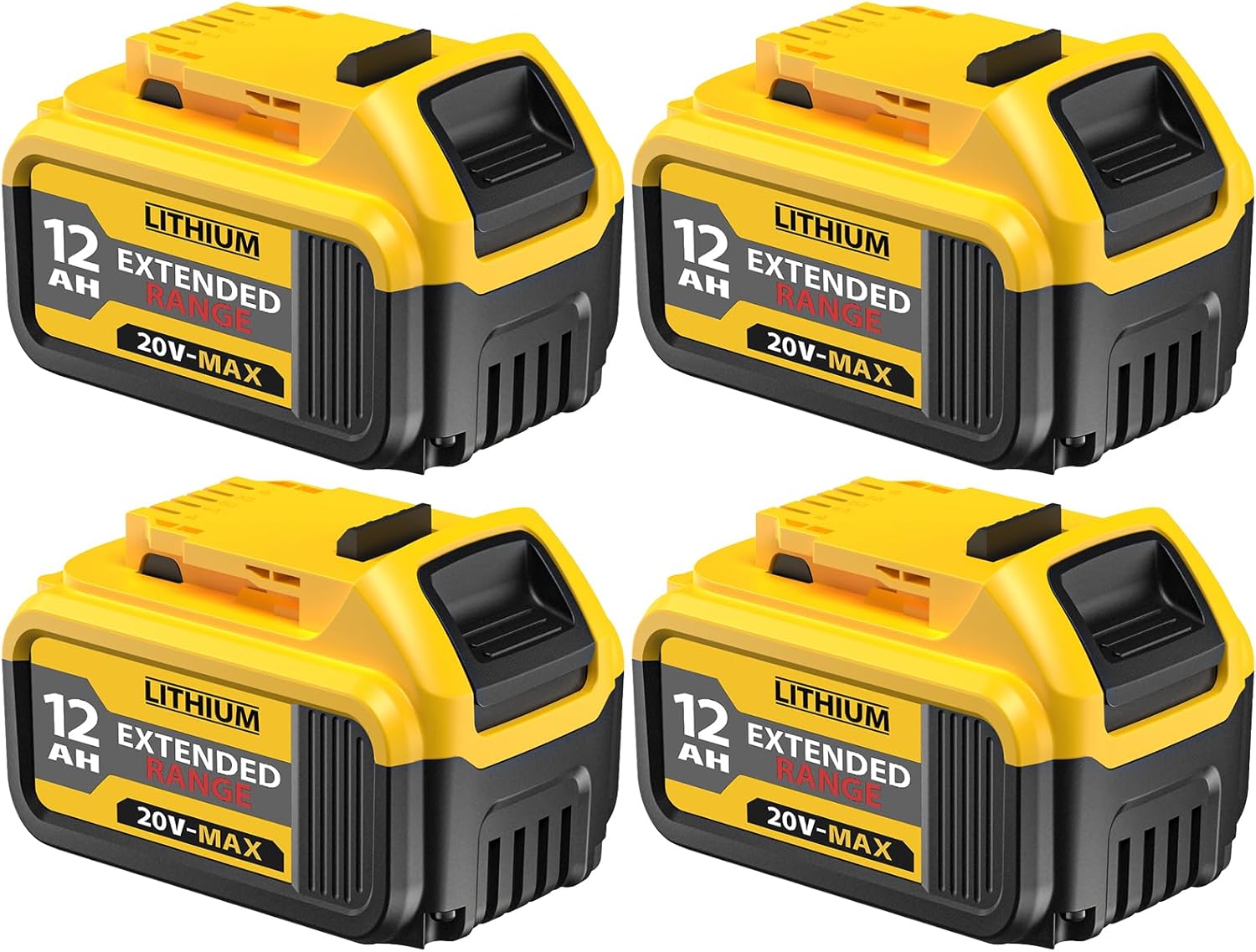 4PCS 12000mAh Replacement for DeWalt 20V Max Battery – Compatible with DCB200, DCB201, DCB204, DCB205, DCB206, DCB207 – High-Capacity Lithium-Ion Battery for DeWalt 20V Cordless Power Tools & Chargers 4-Pack