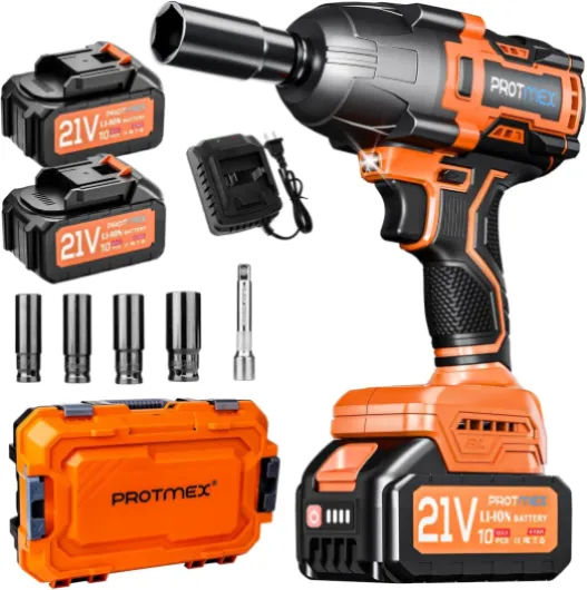 Cordless Impact Wrench, 900Ft-lbs (1200N.m) 1/2" Brushless Impact Gun, 21V High Torque Power Impact Driver, 2x4.0Ah Batteries Electric Impact Motor Variable Speeds for Car/Pickup Truck/Mower Orange