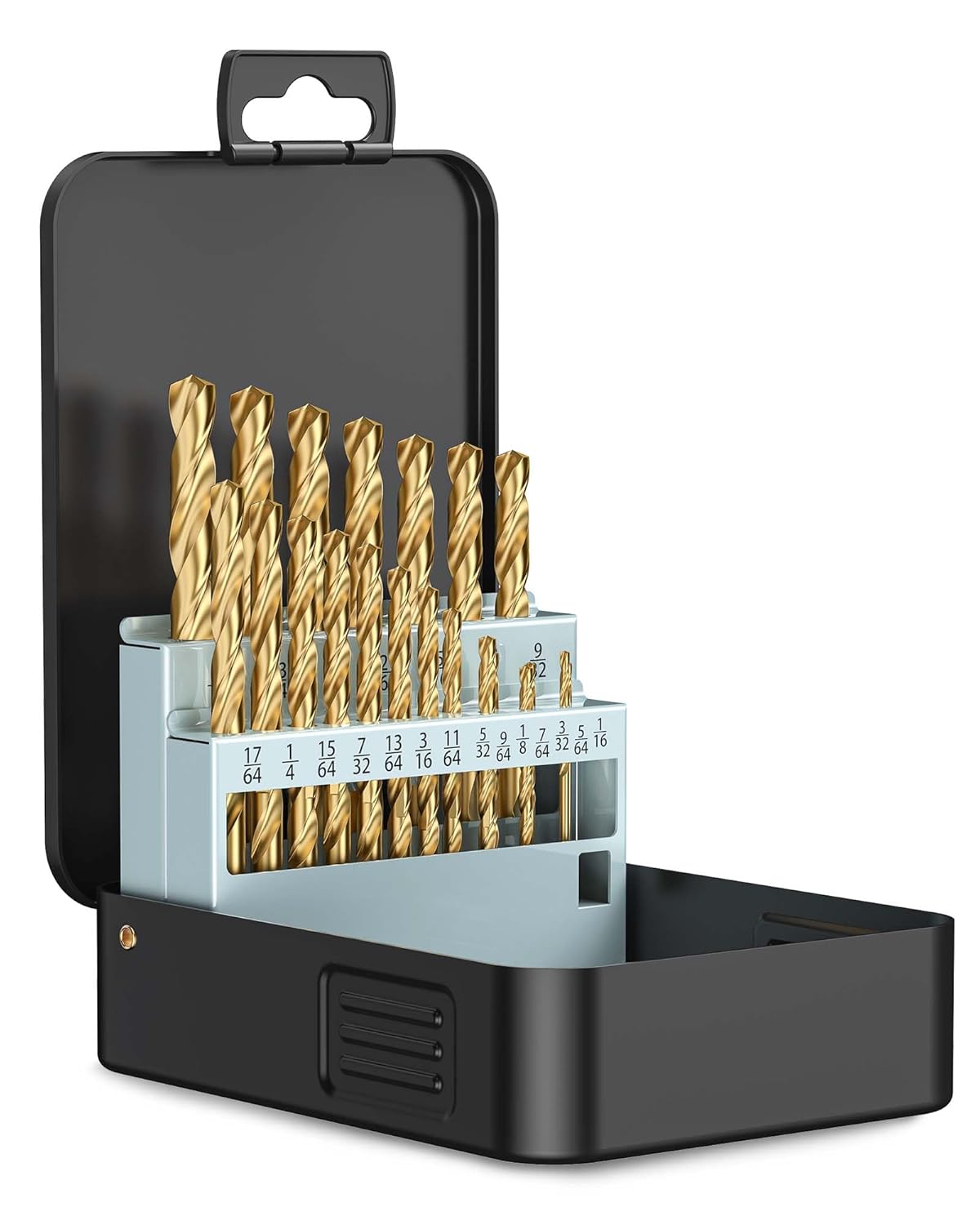 21-Piece HSS Drill Bit Set, Titanium Coating High-Speed Steel Drill Bits from 1/16" to 3/8" for Metal, Steel, Cast Iron and Plastic - Comes with Indexed Storage Case