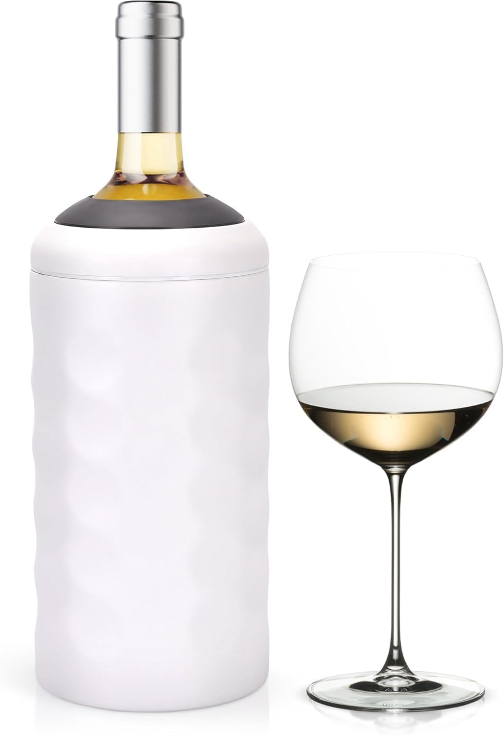 Vacuum Insulated Stainless Steel Wine & Champagne Bottle Cooler – Fits Most 750mL Bottles, Keeps Drinks Chilled for Hours (White)