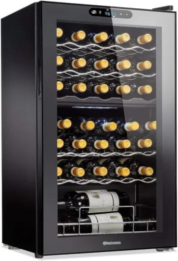 32-Bottle Dual Zone MAX Compressor Wine Cooler – Freestanding Mini Fridge with Digital Touchscreen, LED Display, Split Storage for Red & White Wines, Matte Black Refrigerator Home Bar Black 32 Bottle Dual-Zone