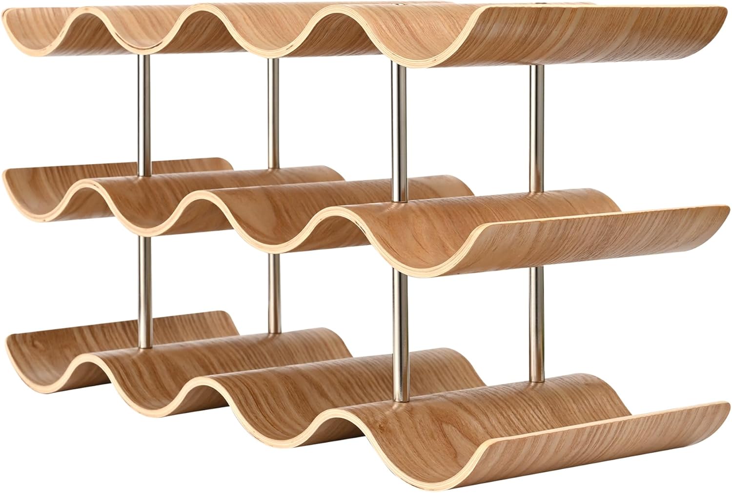 Countertop Wine Rack - 12 Bottle Freestanding Wine Bottle Holder Stand - 3 Tier Wooden Wine Storage Rack - Wavy Wine Organizer for Cabinet Pantry Home Kitchen Bar 3 Tier - 12 Bottle