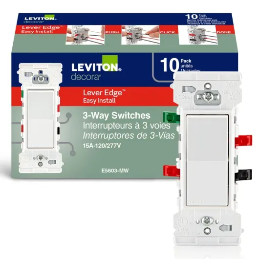 Lever Edge 15 Amp 3-Way Rocker Switch, 10-Pack, E5603-MW, White 10 Pack