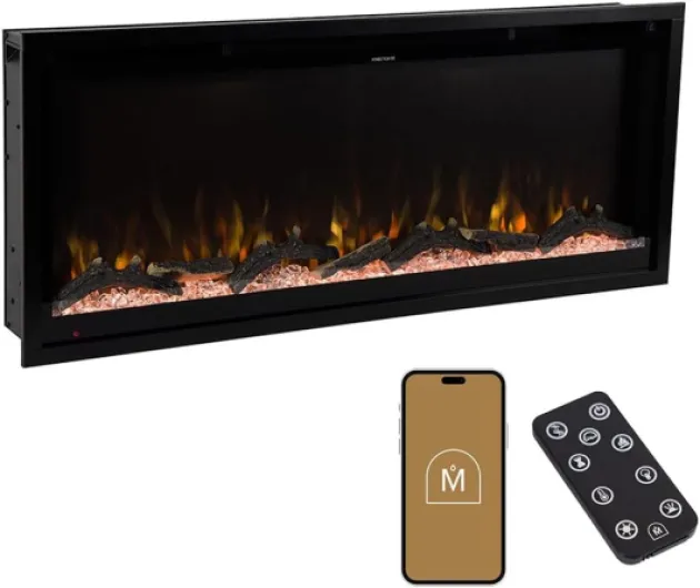Aerus 42 Inch Smart Linear Electric Fireplace - Recessed in-Wall or Wall-Mount - LED Multiple Flame Colors - Alexa/WiFi Enabled - 5.75” Profile - Remote Included