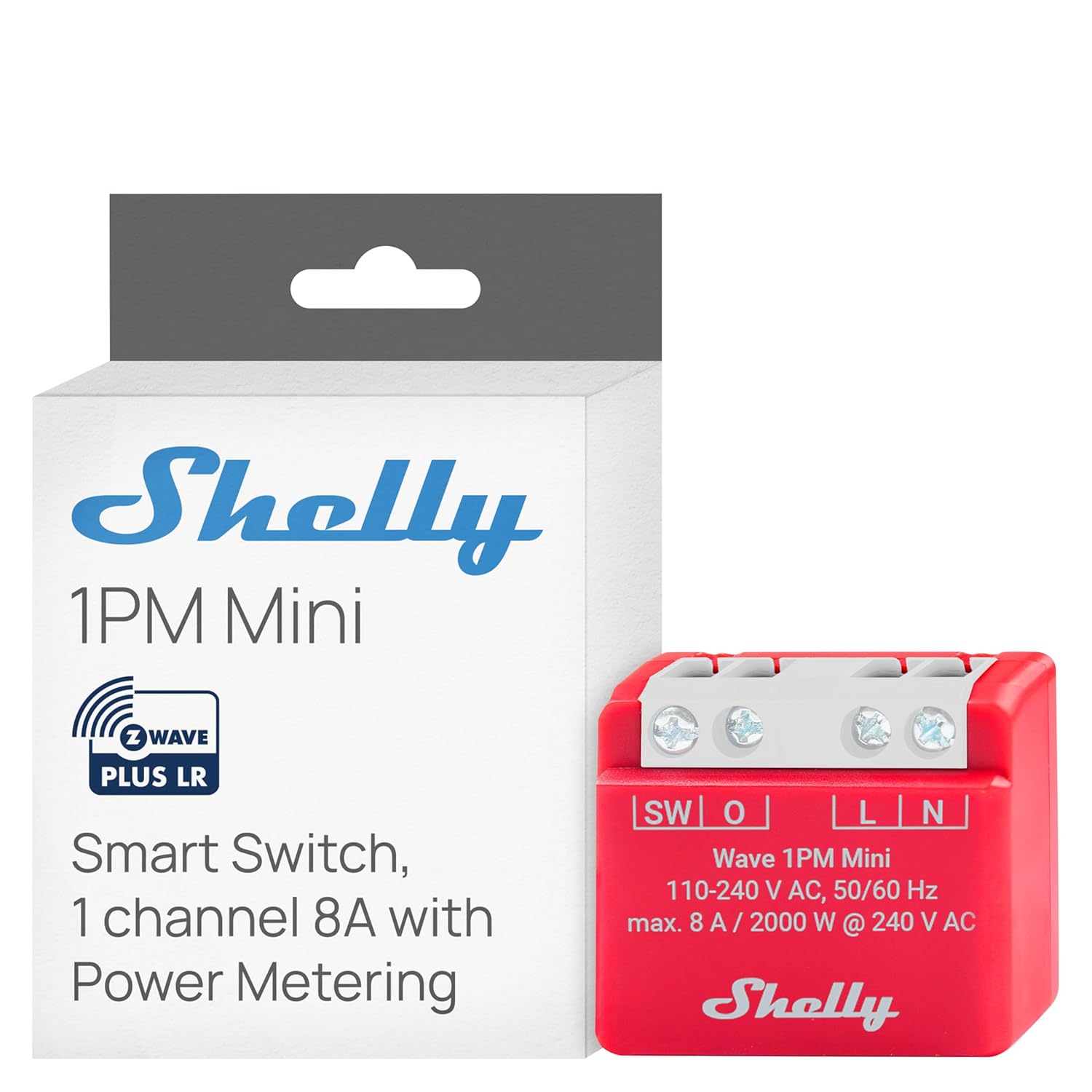 Wave 1PM Mini US LR, Z-Wave Long Range Smart Switch Relay with Power Metering, 1-Channel 8 A, Compatible with Alexa, Google Home, SmartThings & Home Assistant, Bulletproof Security Wave 1PM Mini LR