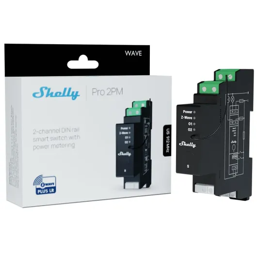 Wave Pro 2PM US LR - Z-Wave Long Range 2-Channel Smart Relay Switch with Power Metering - DIN-Rail - Home Automation - High Compatibility - Easy Installation - iOS Android App Wave Pro 2PM LR