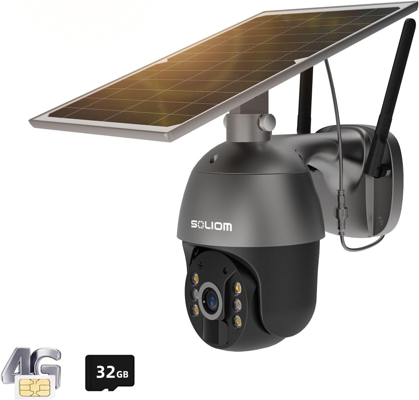 S600 3G/4G LTE Solar Powered Cellular Security Camera Wireless Outdoor, Pan Tilt 360°View Spotlight, 1080p Night Vision, 2 Way Talk, PIR Motion Sensor, No WiFi, US Version, Unlimited Data Plan Grey