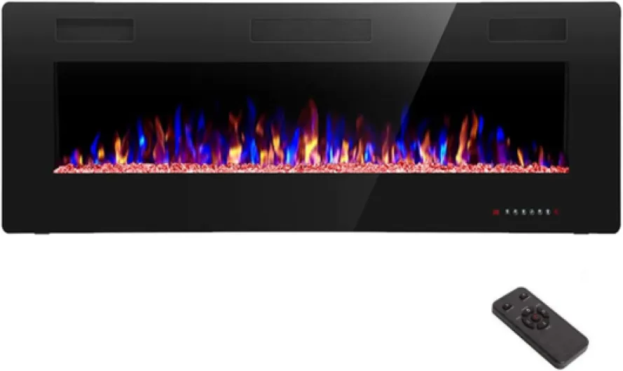 R.W.FLAME Electric Fireplace 50 inch Recessed and Wall Mounted,The Thinnest FireplaceLow Noise, Fit for 2 x 6 Stud, Remote Control with Timer,Touch Screen,Adjustable Flame Colors and Speed 50"