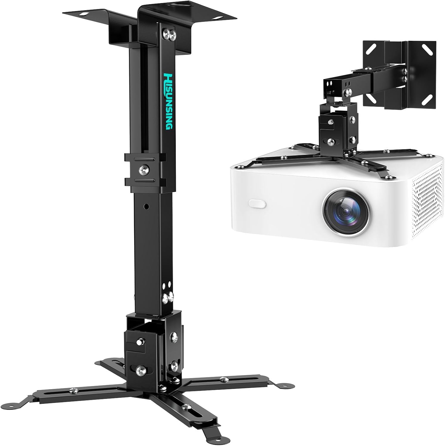 Projector Ceiling Mount with Extension Pole, Wall Projector Mount Height Adjustable, 3-in-1 Bracket for Most Projectors,Video, 44lb, Home & Office Installation (Black)