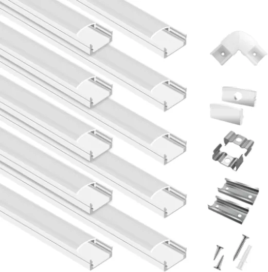 10-Pack 6.6ft/2Meter U Shape White LED Aluminum Channel System with Milky Cover, End Caps and Mounting Clips, Aluminum Channel Profile for LED Strip Light Diffuser Installations (10pack*6.6ft) 10pack*6.6ft(White)