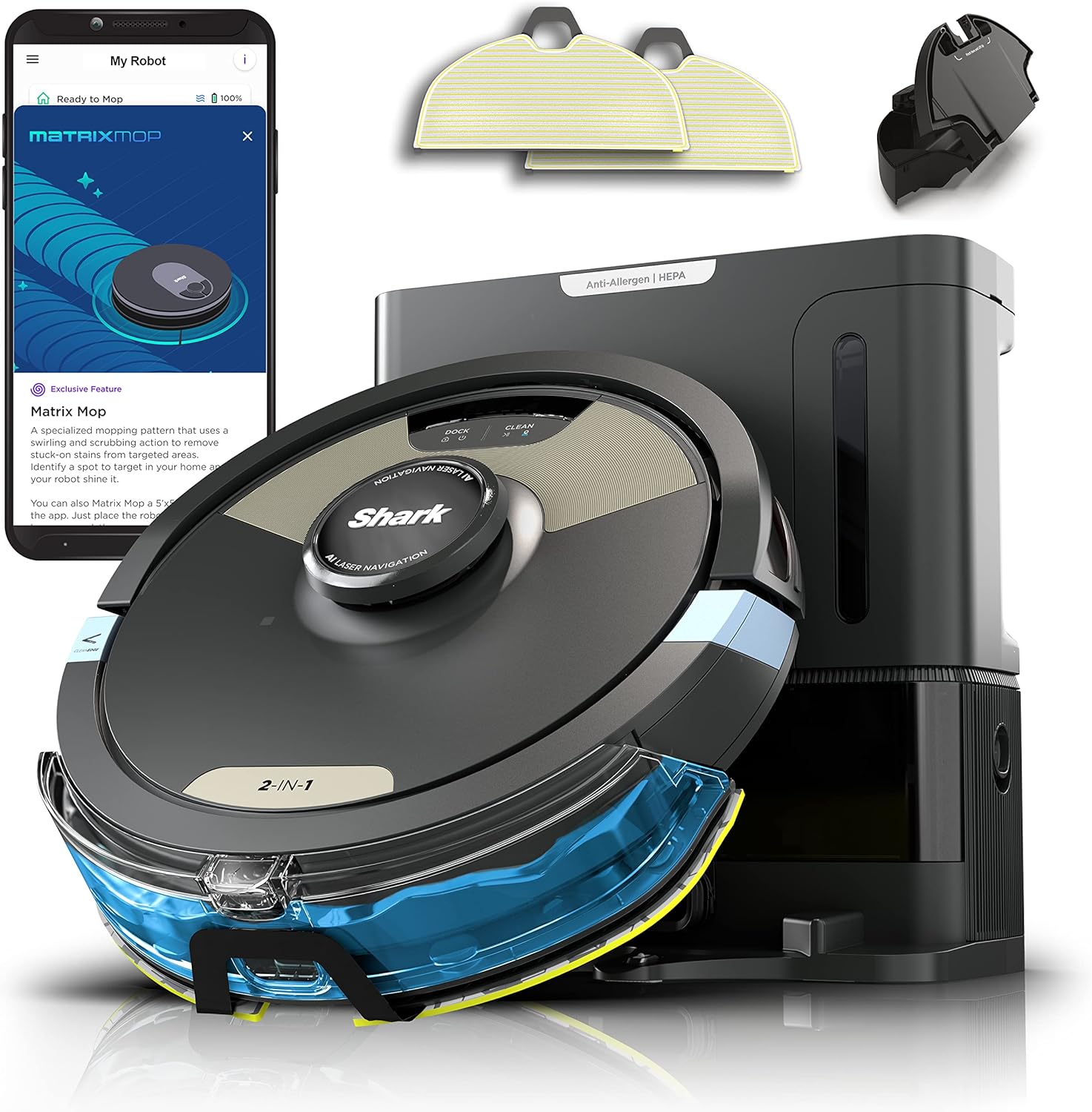 Robot Vacuum & Mop Combo, Powerful Suction, Matrix Plus, 60-Day Debris Capacity, HEPA Bagless Self Empty Base, Sonic Mopping, Home Mapping for Pet Hair - Carpets & Hardfloor, AV2610WA Wet and Dry Self-Empty (Gold/Black)