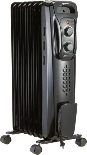 Portable Oil Radiator Heater for Indoor Use, 3 Heat Settings, Over-Heat Protection, ETL-certified Safety, 7 Oil-Filled Steel Fins, 1500W, 11"D x 14.8"W x 25.2"H, Black