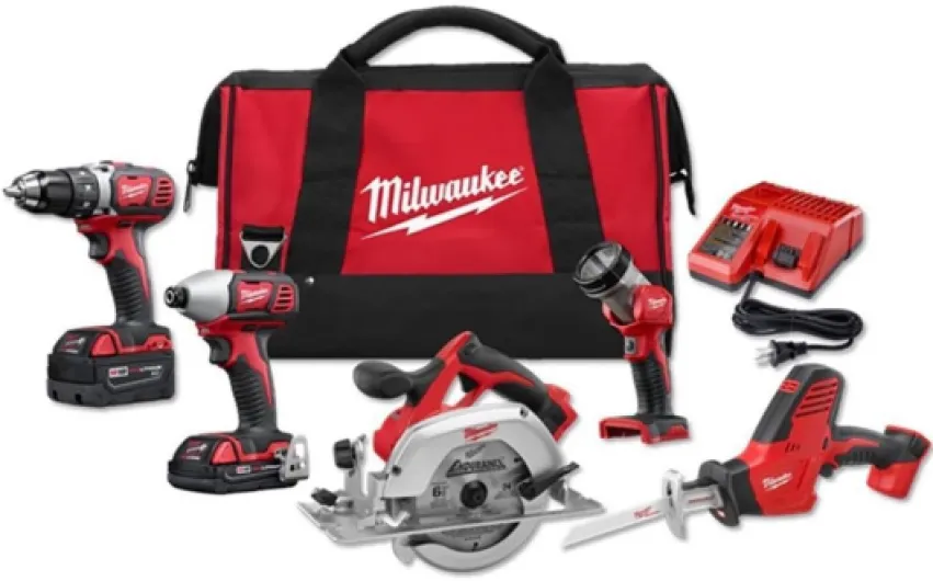 Milwaukee M18 18-Volt Lithium-Ion Cordless 5-Tool Combo Kit, 2 Batteries, Charger, Carrying Case