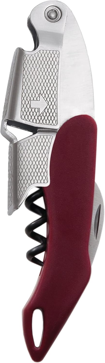 Heavy Duty Sommelier Waiters Corkscrew Wine Opener Manual, Professional Corkscrews Cork Openers, Bartender Accessories Home Bar Set of 1 Burgundy