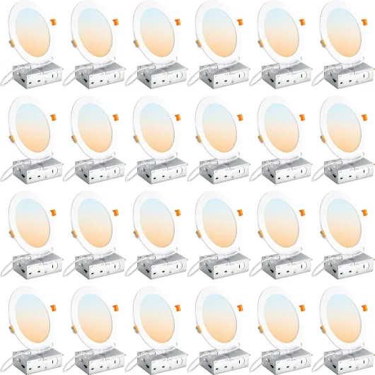DLLT LED Recessed Ceiling Light: 24 Pack 6 Inch Slim Recessed Lighting for Kitchen - 5CCT Dimmable Canless Wafer Downlight for Living Room - 725LM Brightness 12W 120V Can Lights for Bedroom ETL FCC 24Pack-White 6 Inch