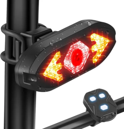 Bike Taillight USB Rechargeable Bicycle Turn Signals with Remote Control Rear Light Waterproof Safety Warning Back Lights Alarm for Night Riding Mountain Bike Accessories (Set B)