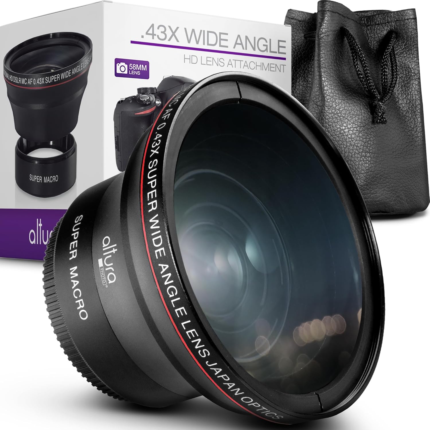 58MM 0.43x HD Wide Angle Lens with Macro - Attaches to 58MM Filter Thread (Not Camera Body) - DSLR Accessories for Canon Rebel T7, T7i, T8i, T6i, T6s, T6, SL2, SL3, EOS 70D, 77D, 80D, 90D