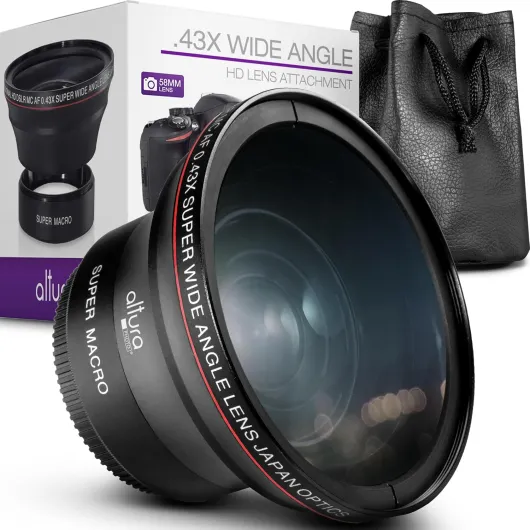 58MM 0.43x HD Wide Angle Lens with Macro - Attaches to 58MM Filter Thread (Not Camera Body) - DSLR Accessories for Canon Rebel T7, T7i, T8i, T6i, T6s, T6, SL2, SL3, EOS 70D, 77D, 80D, 90D