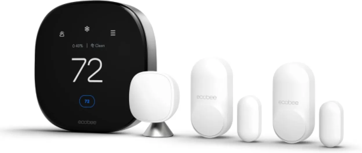 Smart Thermostat Premium with Siri and Alexa and Built in Air Quality Monitor and Smart Sensor with SmartSensor for Doors and Windows 2-Pack, White Thermostat + Door & Window Sensors