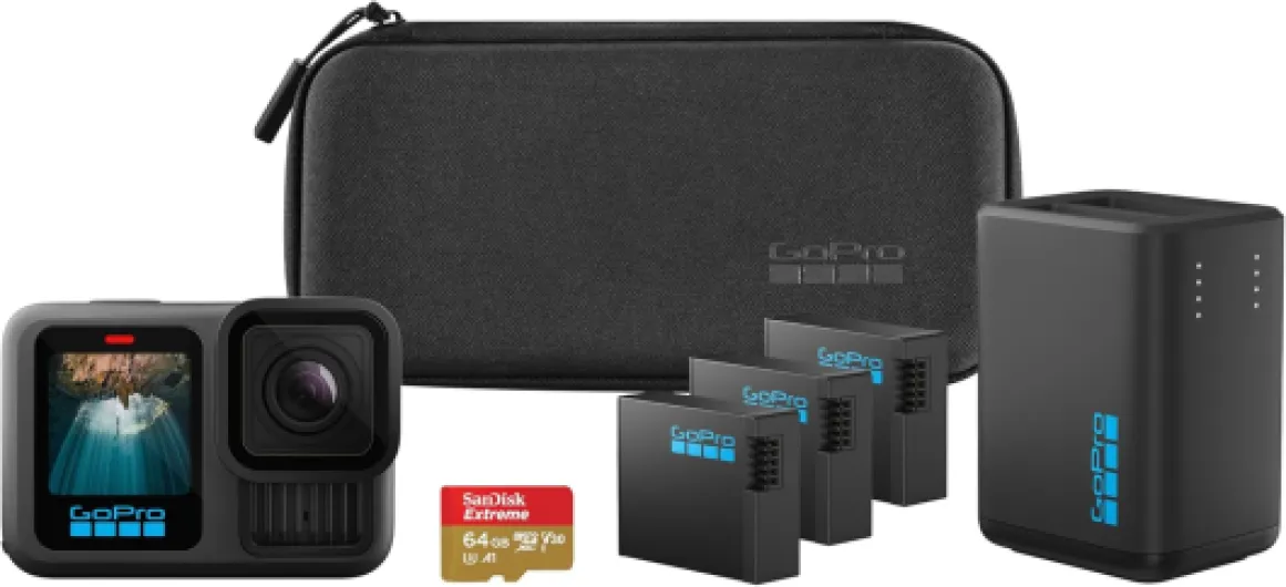 HERO13 Black Extended Power Bundle - Includes Dual Battery Charger, 3 Enduro Batteries, 64GB SanDisk microSD Card, Camera Case H13 Power Bundle