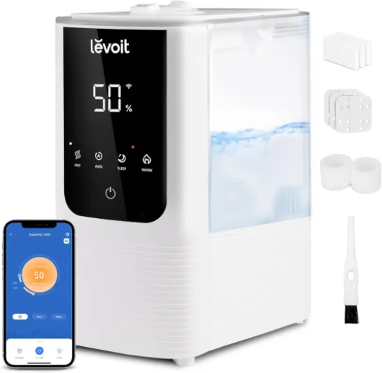 Humidifiers for Bedroom Home, Smart Warm and Cool Mist Air Humidifier for Large Room, Auto Customized Humidity, Fast Symptom Relief, Easy Top Fill, Essential Oil, Quiet, OasisMist4.5L, White White 4.5L
