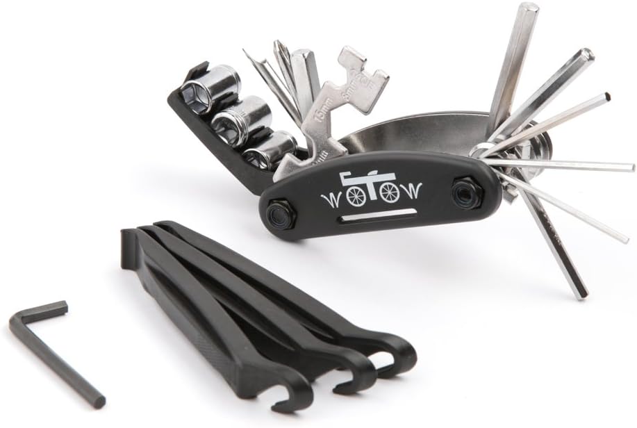 Bike Repair Tool Kit, 16 in 1 Bicycle Multitool with Tire Levers Hex Spoke Wrench, Multi Function Accessories Set for Road Mountain Bikes