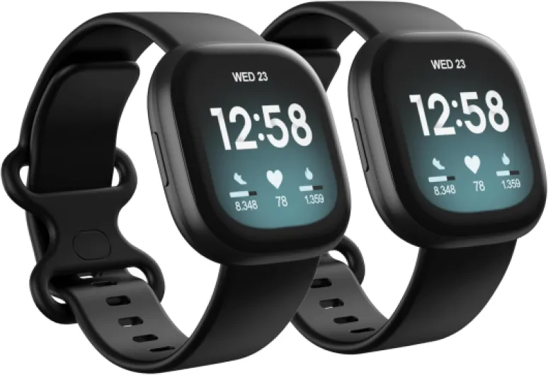 2 Pack Waterproof Bands Compatible with Fitbit Versa 3 / Fitbit Versa 4 / Fitbit Sense/Sense 2 Bands, Classic Soft Sports Replacement Wristbands for Women Men (Large 7.1''-8.7'', black/black) Large 7.1''-8.7'' black/black