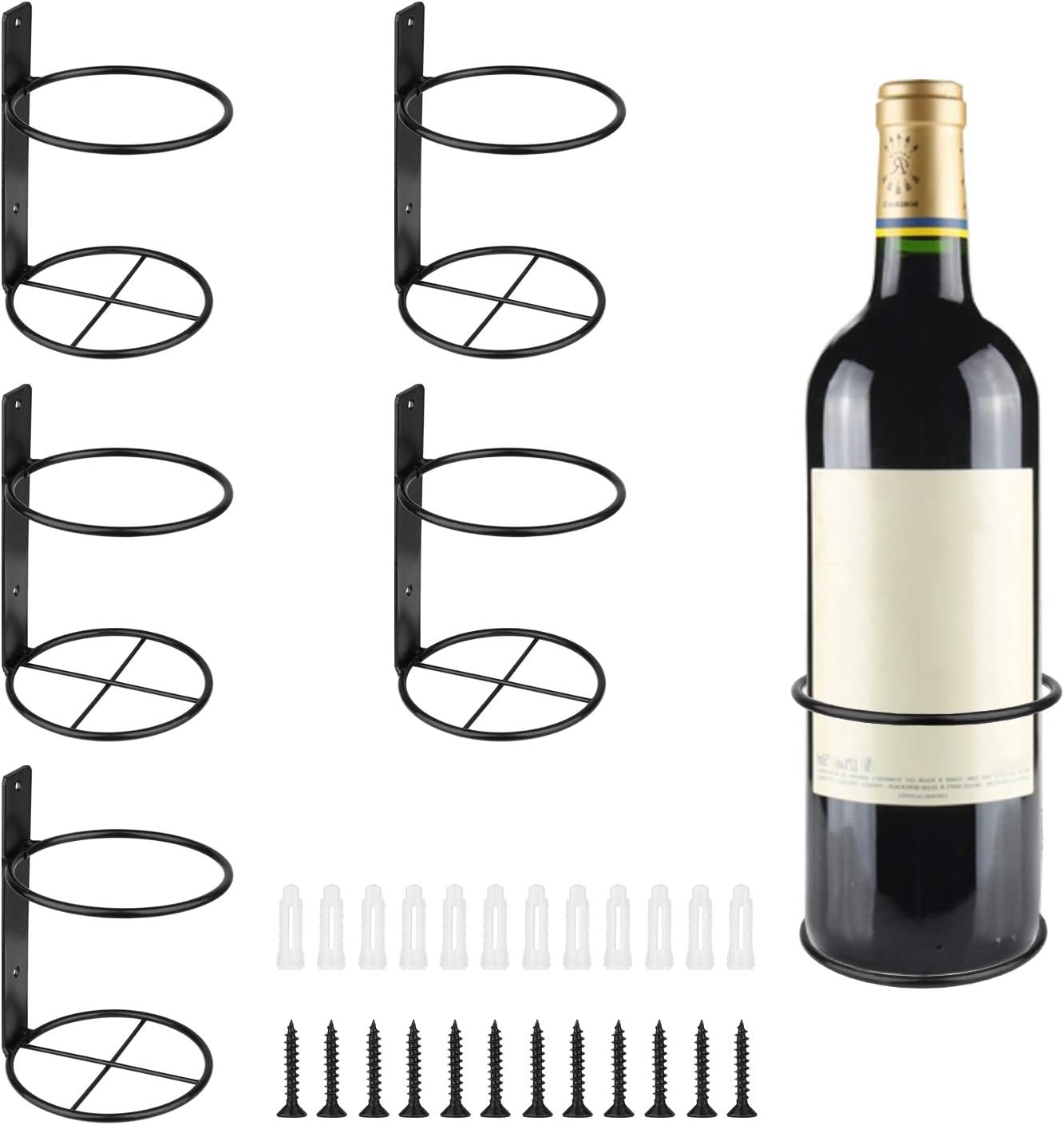 6 Pcs Spiral Wall Mounted Wine Rack, Metal Bottle Display Holder for Storage and Theme Decor (Upward Style) Black 6pcs Upward Style