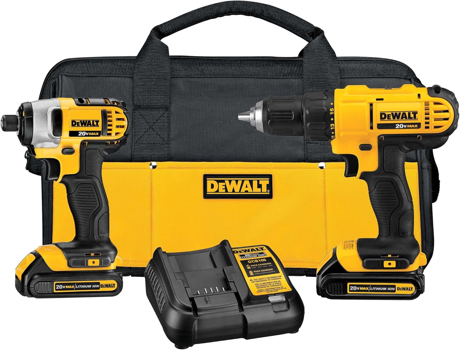 20V MAX Cordless Drill and Impact Driver, Power Tool Combo Kit , Includes 2 Batteries, Charger and Bag (DCK240C2)