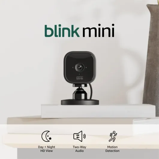 Mini - Compact indoor plug-in smart security camera, 1080p HD video, night vision, motion detection, two-way audio, easy set up, Works with Alexa – 2 cameras (Black) Black 2 Cameras