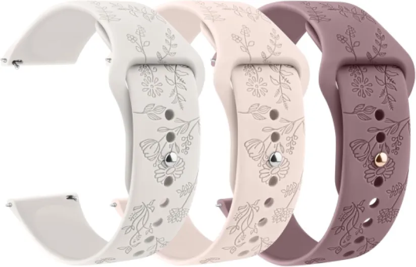 GloryFit Smart Watch Bands, Silicone Watchbands for GloryFit T80 T70 T60 T50 P99 P98 Smartwatch, Floral Engraved Soft Silicone Rubber Sport Replacement Watch Strap Pink+Starlight+Smoke Purple
