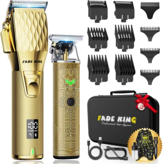 ® Professional Hair Clippers & Beard Trimmer Set for Men – Cordless Barber Clippers with LCD Display, Precision Trimmer & Travel Case – Gifts for Men Husband Father (Gold + Bronze) CLIPPER+TRIMMER Gold+bronze
