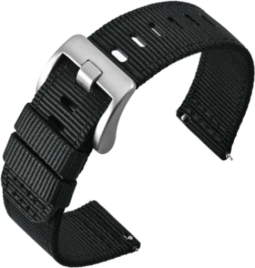 Quick Release Watch Bands, Military Nylon Watch Strap for Men, Multiple Colors & Width (18mm, 19mm, 20mm, 22mm, 24mm) Black/Silver Buckle 20mm