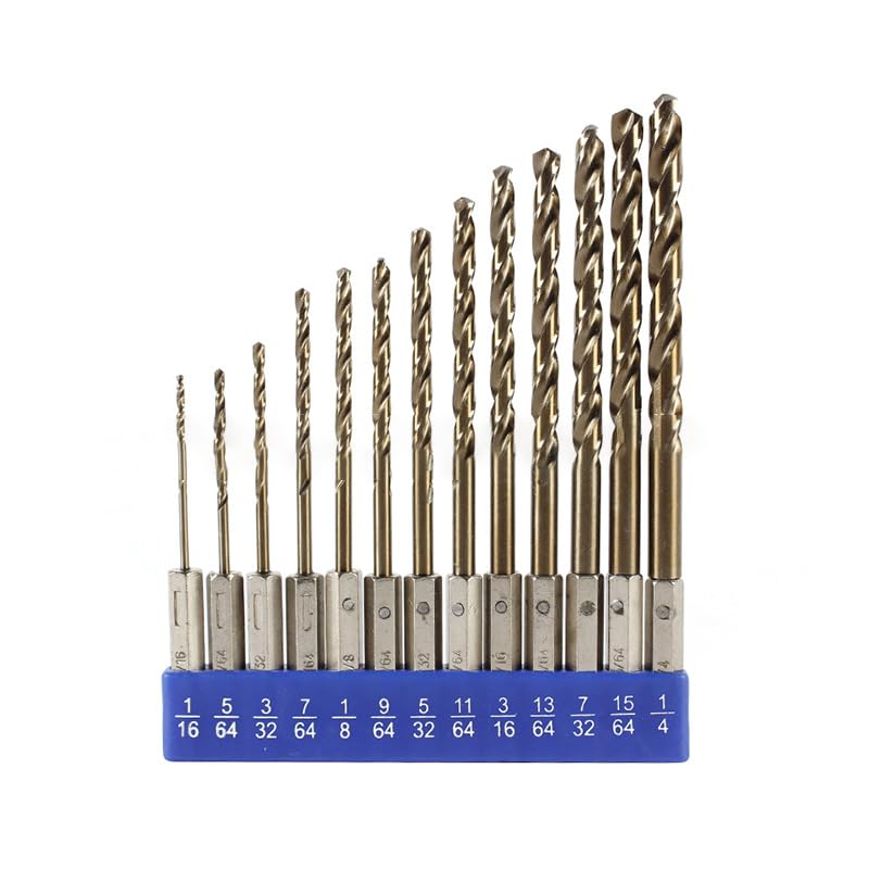 1/16''-1/4'' 13pcs Cobalt Hex Shank Drill Bit Set Used for Stainless Steel, Metal, and Wood,Come with a Silicone Holder Cobalt 13pcs