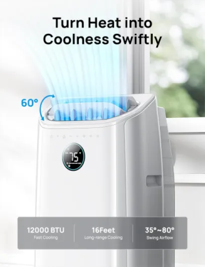 Portable Air Conditioners, 12,000 BTU AC Unit for Bedroom with Drainage-free Cooling, 46dB Quiet, APP/Voice/Remote, 24h Timer with Fan & Dehumidifier, Smart Standing AC for Room Indoors, AC515S White 12,000 BTU