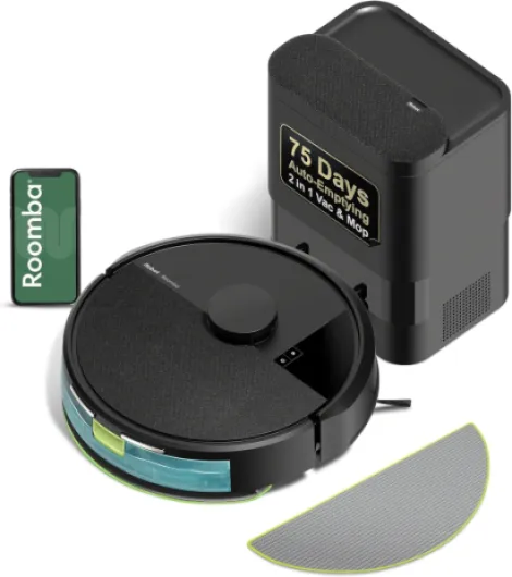 Roomba 104 2in1 Vacuum & Mop Robot - Self-Empties for 75 Days, Intense Power-Lifting Suction, Vacuums All Floors, Ideal for Pet Hair, LiDAR Smart Navigation Mapping, Mops Hard Floors Roomba 104 Combo