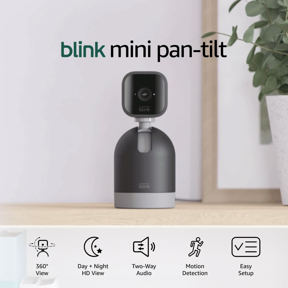 Mini Pan-Tilt Camera (newest model), Rotating indoor plug-in smart security camera, two-way audio, HD video, motion detection, Works with Alexa (Black) Black 1 Camera
