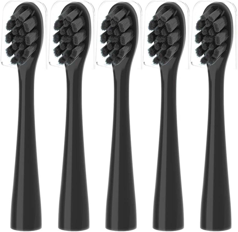 Replacement Toothbrush Heads for Moon Electric Toothbrush with Covers, 5 Pack, Black 5 Black