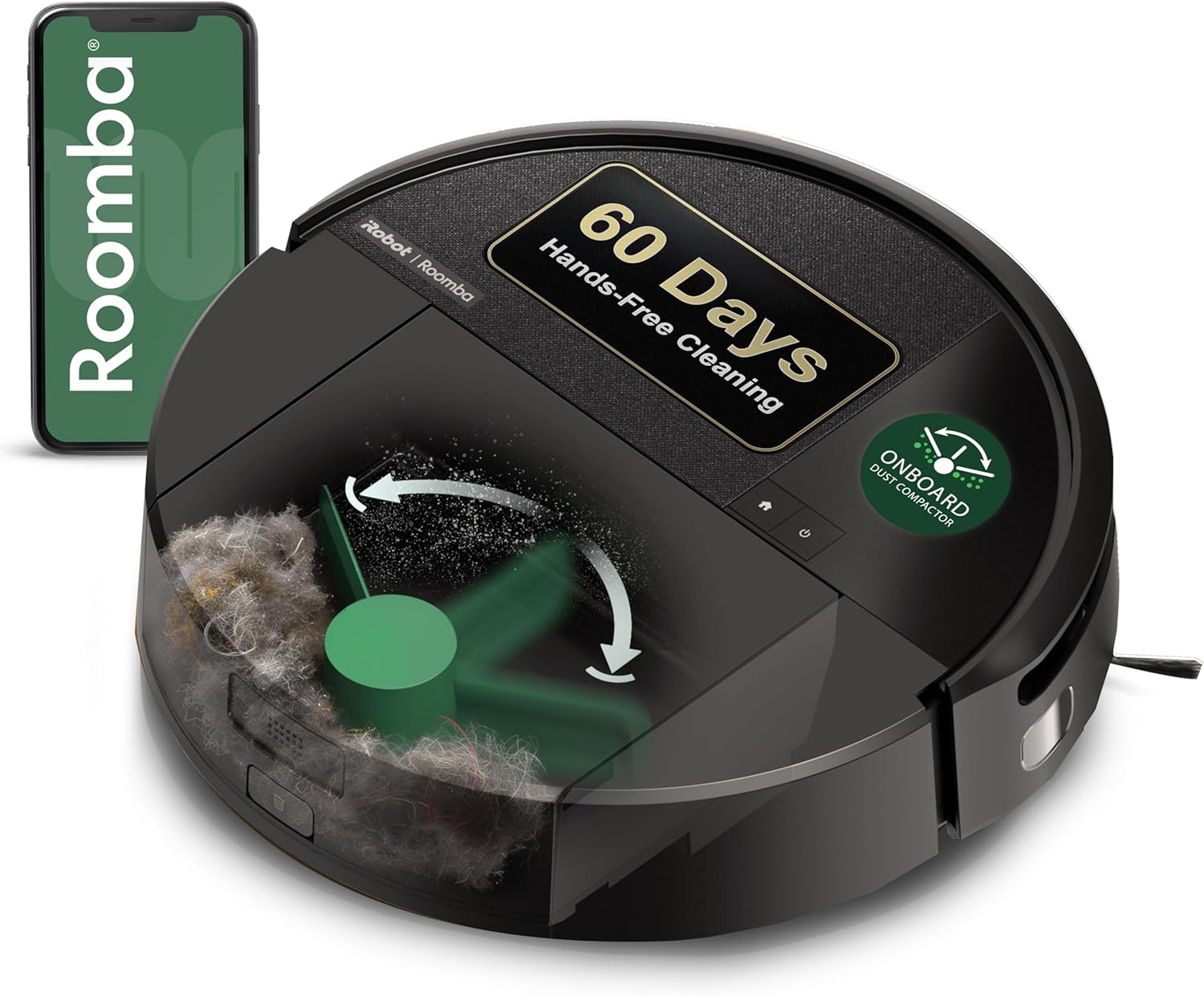 Roomba 205 DustCompactor Vac Robot Vacuum - Auto-Compacts Debris Within The Robot, No Emptying for 60 Days, Bagless, Intense Power-Lifting Suction, LiDAR Navigation, Multi-Surface Cleaning