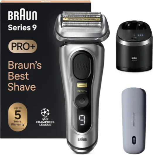 Series 9 PRO+ 9577cc Electric Razor for Men, 5 Pro Shave Elements & Precision Long Hair Trimmer, 6in1 SmartCare Center, PowerCase for Mobile Charging, Wet & Dry, 60min Battery Runtime Silver 6 Piece Set